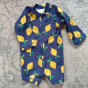 Hanna Andersson navy lemon swim onesie 3-6M